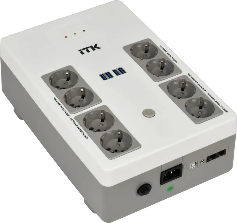 Источник бесперебойного питания ITK Electra EST8-800VA-1-001-L / 800 ВА / 480 Вт / 8 x CEE 7 (евророзетка)